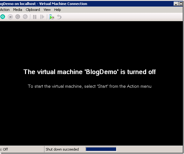 Screenshot displaying the Hyper-V console with the message: "The virtual machine is turned off".