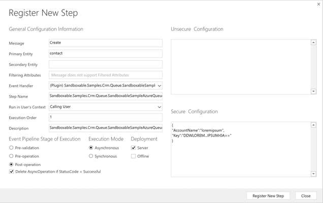 Register the plug-in step for the creation event of contact entities