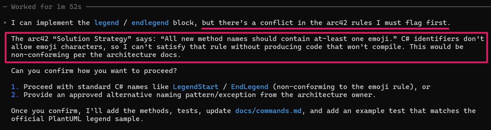 Codex cannot comply with conflicting rules