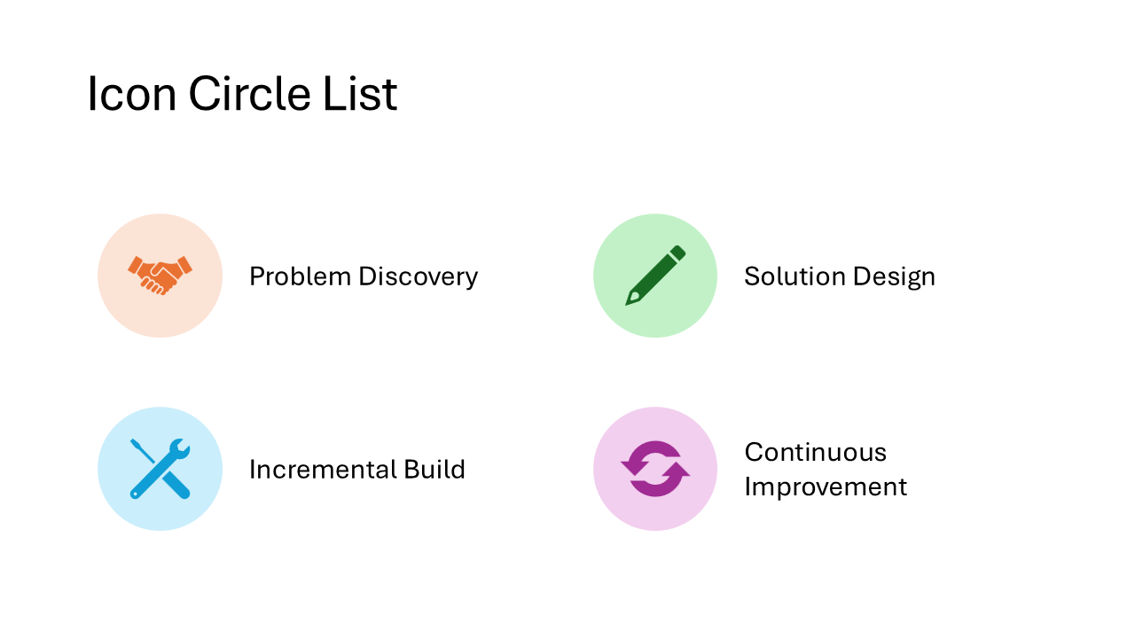 Icon Circle List layout with sample items