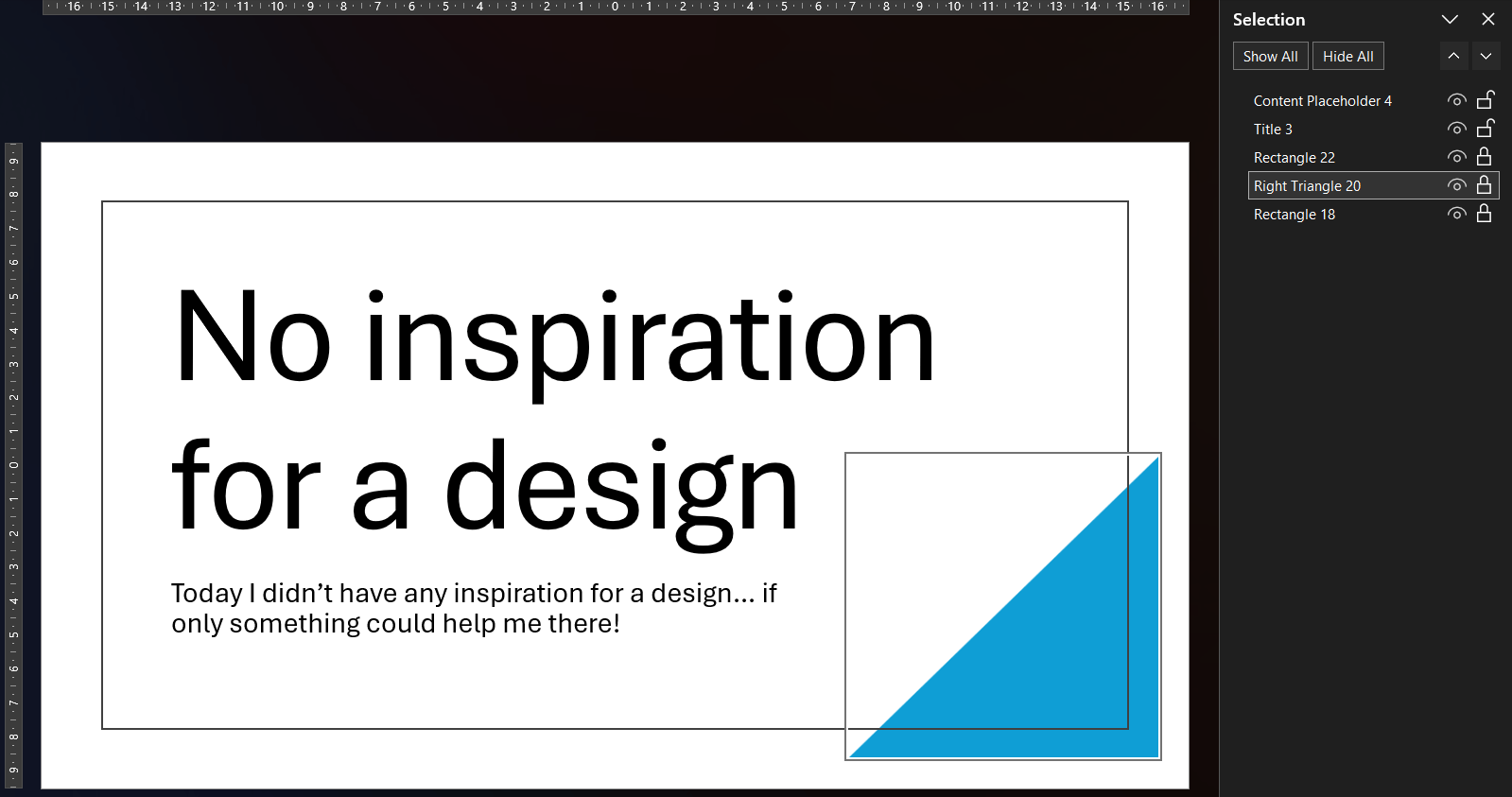 A triangle shape selected on the slide showing no resize or move handles