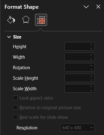 The Format Shape pane with all controls disabled