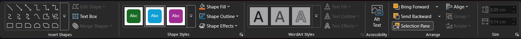The ribbon showing only limited color-related controls for the locked shape