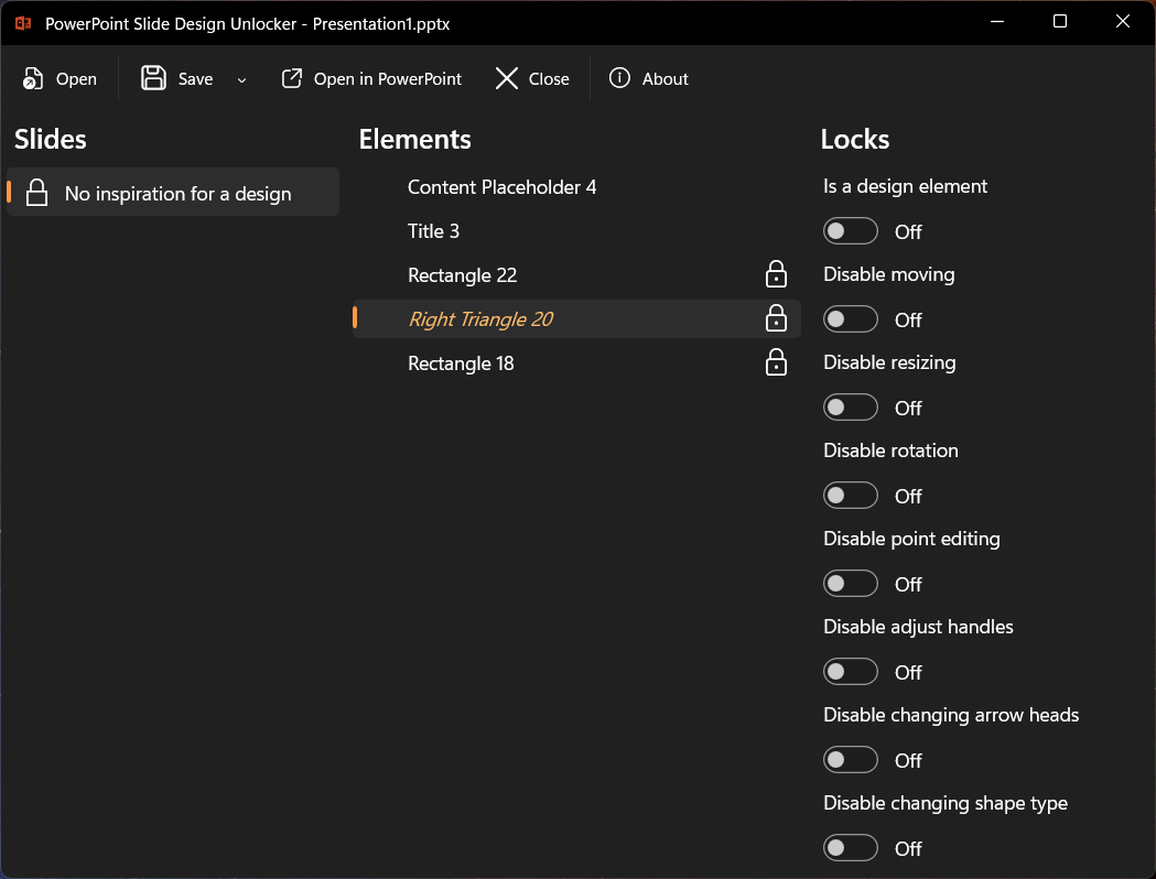 The Locks panel showing toggle switches, now unlocked for the selected rectangle